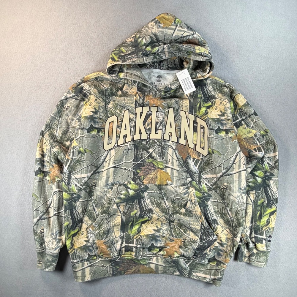 Oaklandish Mens Camo Oakland Graphic Hoodie Sweatshirt Green Brown Size Medium